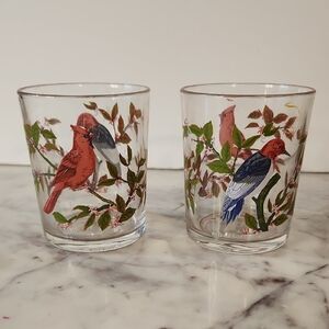 Arcoroc France | Hand Painted |  Cardinal | Red-Headed Woodpecker | Highball